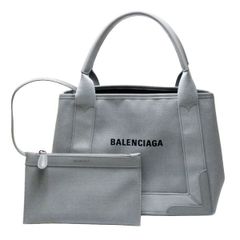 バレンシアガ　BALENCIAGA　キャンバス/レザー　トートバッグ/ハンドバッグ　ネイビーカバス　Ｓ　339933　グレー