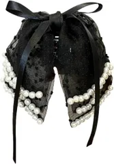 blue beryl ヘアアクセサリー ビッグリボン レディース シフォン シアー エアリー 簡単アレンジ バンスクリップ 髪飾り まとめ髪 かわいい バレッタ きれいめ カワイイ清楚 優雅 柄 小花柄 おしゃれ BB057(パールブラック)