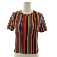 ザラ トラファルック ZARA Trafaluc カットソー 半袖 リブ マルチストライプ マルチカラー M