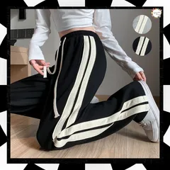 スウェットパンツ レディース 2本ライン セミワイドパンツ 美脚 イージーパンツ ゆったり ウエストゴム ストレートパンツ ダンス衣装 オシャレ 楽ちん カジュアルパンツ スポーツボトムス 韓国ファッション サイドにポケット付き 部屋着 99WLFS-015