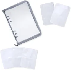 Noalife(ノアライフ) アクスタケース 推し活グッズ 収納 持ち運び ファイル 6リングファスナーケース リフィル チェキ アルバム チェキ帳 グレー リフィルセット( グレー リフィルセット,  A5)