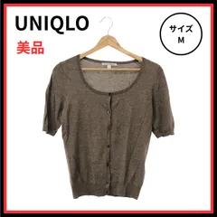【美品】UNIQLO ユニクロ カーディガン トップス ラウンドネック 半袖 前ボタン シンプル 無地 レディース グレー M