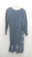 ◇ MERCURYDUO シンプル 厚手　レース ケーブルニット 長袖 ロング ワンピース サイズF ネイビー レディース E 【1309040098077】