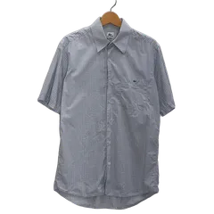 LACOSTE/ラコステ 40 チェックシャツ チェック柄 半袖 シャツ ボタンダウン ワンポイントロゴ刺繍 メンズ 40 ブルー