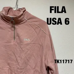 FILA トレーナー 長袖 USA6 ピンク クロップド丈 レディース ハーフジップ くすみ ワンポイント 絞り付 フィラ 古着 TK11717