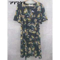 ◇ ems excite エムズエキサイト 花柄 ウエストゴム 五分袖 膝下丈 ワンピース サイズF ブラック マルチ レディース 【中古】 【1101260003219】