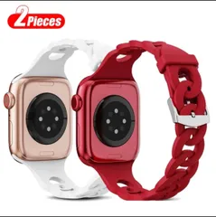 交換ベルト,スマートウォッチ Apple Watch用 互換性 バンド ストラップ レッド ホワイト 2個セット