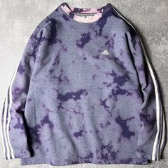雰囲気系 90s adidas ブリーチ タイダイ 3ストライプ スウェット トレーナー L / 90年代 オールド アディダス ネイビー パフォーマンス ロゴ