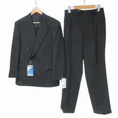 PERCATELLO タグ付き ブラックフォーマル 礼服 セットアップ スーツ ダブル ジャケット 背抜き パンツ スラックス タック ウエストアジャスター付き A3 XS相当 黒 ■GY22 X