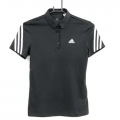 アディダス 半袖ポロシャツ 黒×白 袖3ライン  レディース S ゴルフウェア adidas
