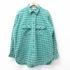 XL/古着 エルエルビーン LLBEAN 長袖 ヘビー フランネル シャツ メンズ 80s シャモアクロス 大きいサイズ ロング丈 コットン 緑他 グリーン
