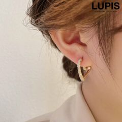 ピアス レディース ハート フープピアス シンプル 上品 キラキラ ストーン パヴェ ガーリー 華やか かわいい 韓国 韓国っぽ lupis ルピス v2184