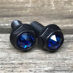 黒ステンレス＆青クリスタルガラス 高耐久性 スワロフスキー ナンバーボルト 2本