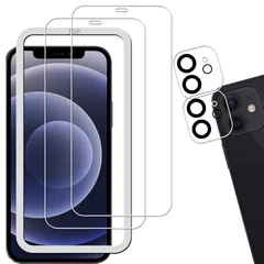 【ガイド枠付き 2+2枚セット】KPNS 日本素材製 強化ガラス iPhone12 用 ガラスフィルム カメラフィルム カバー 保護フィルム