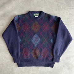 90s/AMERICAN EAGLE/アメリカンイーグル/ウールニット/アイルランド製/アーガイル柄/ダイヤカット/チェック柄/ネップ/グランパコア/ネイビー/紺/M/jmaple