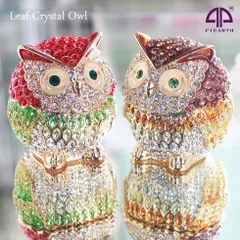 EX555 リーフクリスタルオウル （不苦労） 縁起物 クリスタルジュエリーボックス 手作り ピィアース 東京銀座PICALS 東京銀座ピカルス 小物入れ 縁起のいいアイテム 母の日ギフト お母さんへの贈り物 mer12