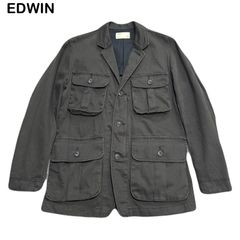 EDWIN エドウィン ブラックデニム マルチポケット カバーオール Gジャン デニムジャケット Mサイズ