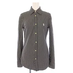ポロ ラルフローレン POLO RALPH LAUREN KNIT DRESS SHIRT シャツ ブラウス 長袖 ストライプ柄 ロゴ刺繍 XS 黒 白 /BM ■MU