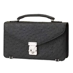 《送料無料＆税込価格》《新品未使用》《数量限定》《特別価格》RED CROW -レッドクロウ-！オーストリッチ型押し加工！背面財布機能付き！男女兼用！ミニセカンドクラッチバッグ　2025O　ブラック