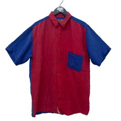 GC829 ROBERT STOCK シルク100% デザインシャツ 半袖シャツ 半袖 アロハシャツ レッド×ブルー メンズ サイズXL