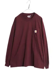 【お得なクーポン配布中!】 カーハート ポケット付き 長袖 Tシャツ メンズ L 古着 CARHARTT ロンT ワンポイント ポケットT ロゴT ヘビーウェイト クルーネック エンジ