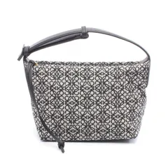 ロエベ LOEWE ハンドバッグ アナグラム キュービィ スモール グレー/ネイビー キャンバス レザー アナグラム キュービィバッグ スモール レディース Used A