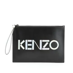 美品 KENZO ケンゾー オーロラ ロゴ レザー セカンドバッグ クラッチ 書類 ポーチ 通勤 ビジネス トート ブラック メンズ EEE O4-1【中古】のサムネイル