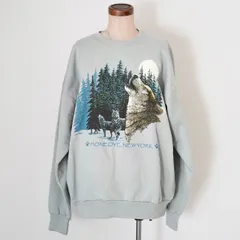 【Hanes】Wolf Print Sweatshirt Blue Gray