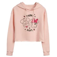 【送料無料】 ディズニー レディース Tシャツ トップス Disney's Mickey & Minnie Mouse Juniors' Happy Days Cropped Hoodie Pink