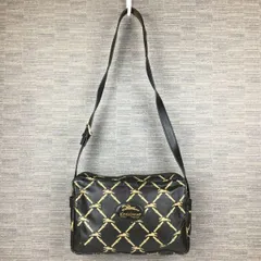 LONGCHAMP/ロンシャン　レザー　ショルダーバッグ　ダークブラウン/焦げ茶　総柄　管NO.YB20-19<sale>