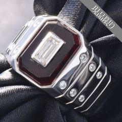 メンズ リング 指輪 プラチナ ガーネット バゲットカット ダイヤモンド 印台 幅広  Pt900 18号 カラーストーン 男性 現品限り 18号 シンプル 30代 40代 50代【現品限り】