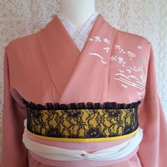 OB.215　着物 おしゃれ着こなし　帯飾り　成人式　前撮り　卒業式　袴　浴衣　黄・黒シルバー・黒　フリル