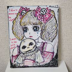 手描きイラスト  「 愛すべき地雷系女子」 絵画  キャンバス  アート「一人ぼっちにはなりたくないけどほっておいてほしいの」