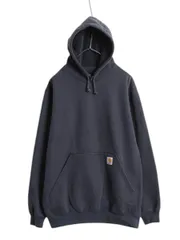 【お得なクーポン配布中!】 カーハート スウェット フード パーカー メンズ M / 古着 CARHARTT トレーナー ミドルウェイト プルオーバー 裏起毛 ワンポイント ネイビー