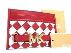 ■新品■未使用■ MICHAEL KORS マイケルコース レザー 編み込み カードケース カード入れ レッド系×ホワイト系 BL4062