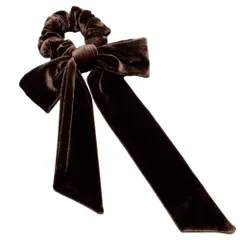 【ブラウン×ワンサイズ】[Cream dot. クリームドット公式] ヘアアクセサリー レディース  シュシュ ヘアゴム ベロア リボン ロング ベルベット 光沢感 ボリューム 大きめ 存在感 調節可能 髪留め まとめ髪 大人