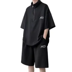 2XL_T17#ブラック [FJLTDCP] ジャージ 夏服メンズ 上下セット 半袖 上下2点セット 大きいサイズ パンツ セットアップ メンズ 夏 無地 スウェット メンズ 上下セット カジュアル おしゃれ 快適人気 男女兼用 -black-2XL
