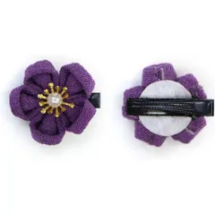 和風 ちりめん 花 ヘアクリップ 【パープル】 2個入り 約3cm 紫 つまみ細工 髪留め 和小物 和装 着物 浴衣 可愛い  HPNN-017