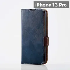 iPhone 13 Pro 衝撃に強い 手帳型 ケース ソフト レザー カバー スタンド機能ネイビー色 1個