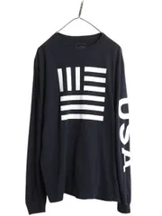 【お得なクーポン配布中!】 ノースフェイス 3面 プリント 長袖 Tシャツ メンズ L アウトドア ロンT 星条旗 USA ロングスリーブ クルーネック 袖プリント カットソー 紺