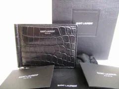 【美品】 Saint Laurent Paris サンローラン パリ クロコダイルエンボス レザー ビルクリップ付き 二つ折り 札入れ 財布 メンズ 黒