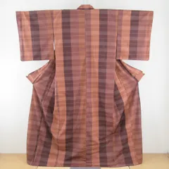 小紋 ポリエステル 茶色 格子模様 袷 広衿 仕立て上がり 身丈165cm