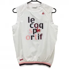 【美品】ルコック アウターベスト 白×パープル ロゴ刺しゅう 肩・サイドジップ レディース M ゴルフウェア le coq sportif