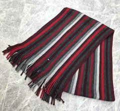TOMMY HILFIGER (トミーヒルフィガー)　ストライプ柄 マフラー ウール アクリル グレー×レッド