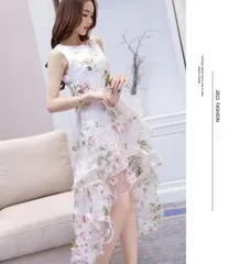 ワンピース 花柄 パーティー ドレス ノースリーブ ロングスカート 綺麗