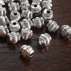バレル 【 約60個 21g 】 樽型 スペーサ 俵型 ビーズスペーサ 金属ビーズ 樽型 アクセサリーパーツ ハンドメイ( シルバー )