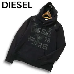DIESEL ディーゼル 秋冬 ロゴプリント★ 裏起毛 フーディー パーカー スウェット プルオーバー Sz.M メンズ ブラック