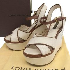 【本物保証】 箱・布袋付 ルイヴィトン LOUIS VUITTON サンライト 35 1/2 約23cm レディース 靴 サンダル ファブリック ホワイト ブラウン