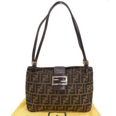 【本物保証】 布袋付 超美品 フェンディ FENDI ズッカ柄 マンマバケット ショルダーバッグ キャンバス×レザー ブラウン