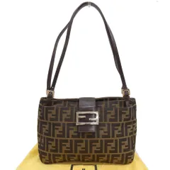【本物保証】 布袋付 超美品 フェンディ FENDI ズッカ柄 マンマバケット ショルダーバッグ キャンバス×レザー ブラウン